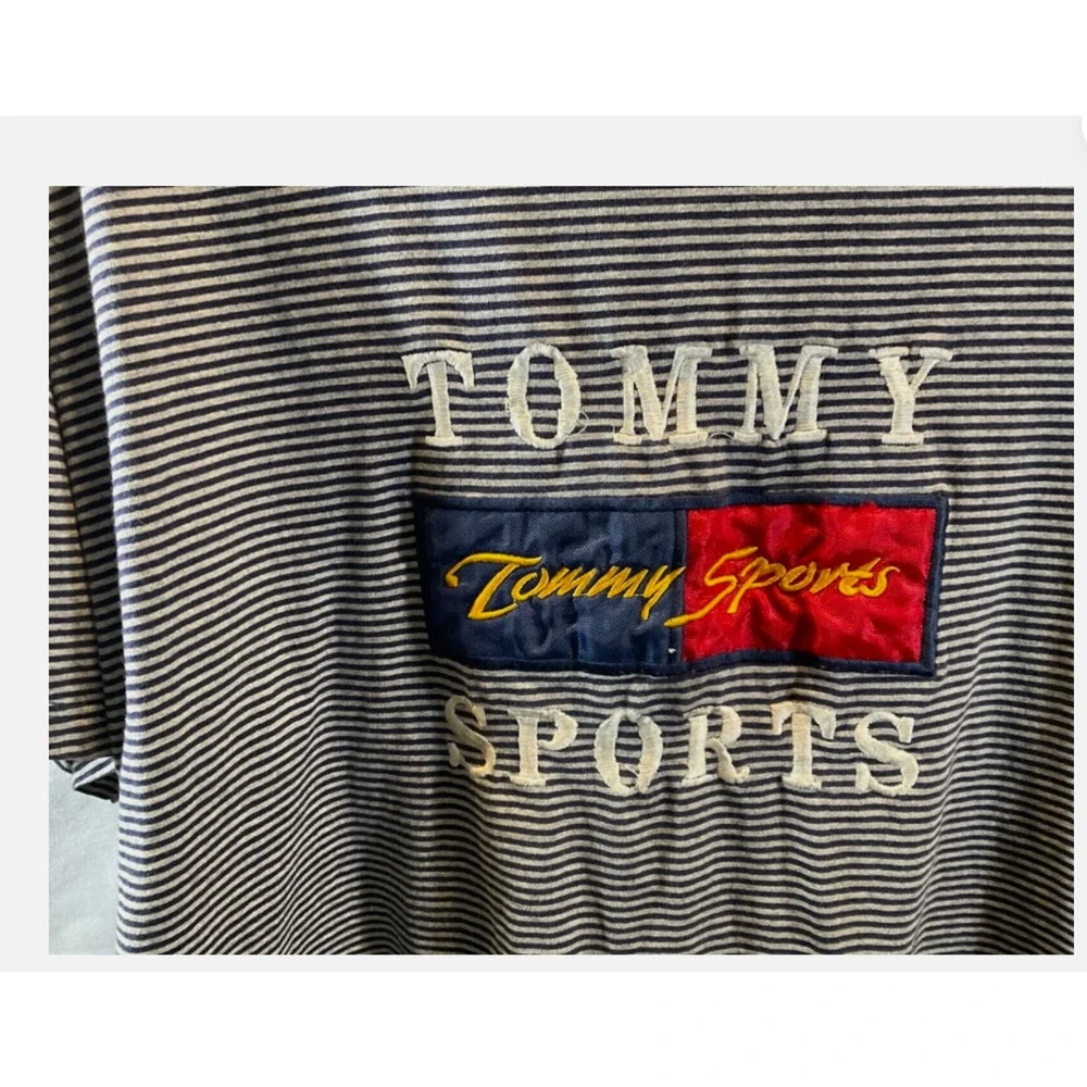 Vintage Tommy Hilfiger Shirt Mens 2XL Blue Striped Tommy Sports Graphic Tee